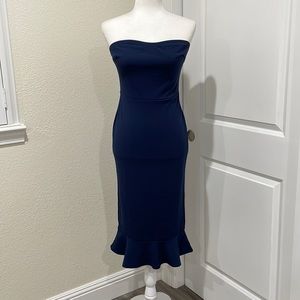 Club London navy blue strapless ruffle dress